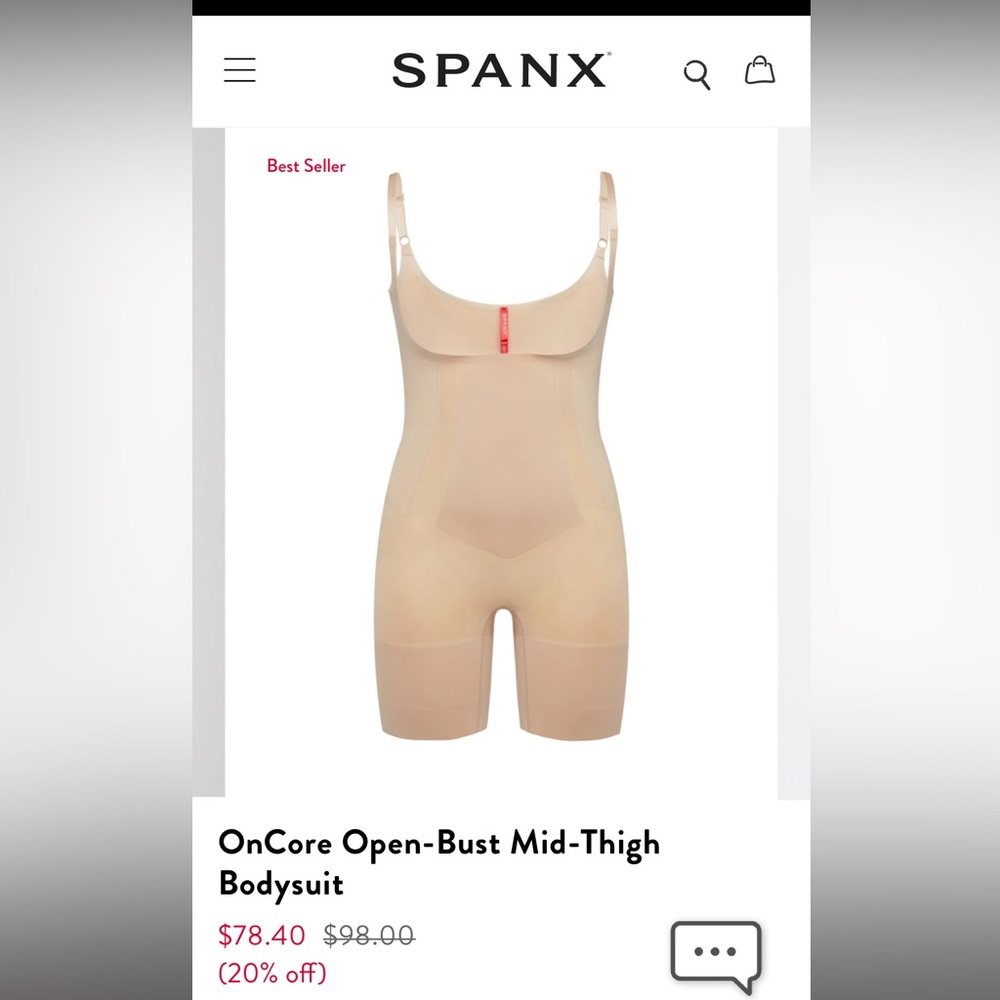 NWT SPANX open bust mid thigh body suit size M